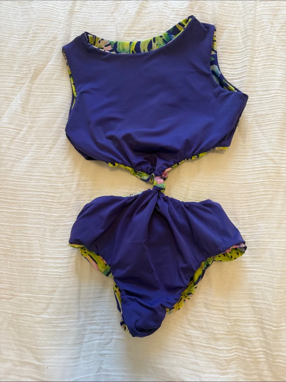 Girls size 7 reversible Tropical Print Two-Piece Swim Set - Lime & Navy